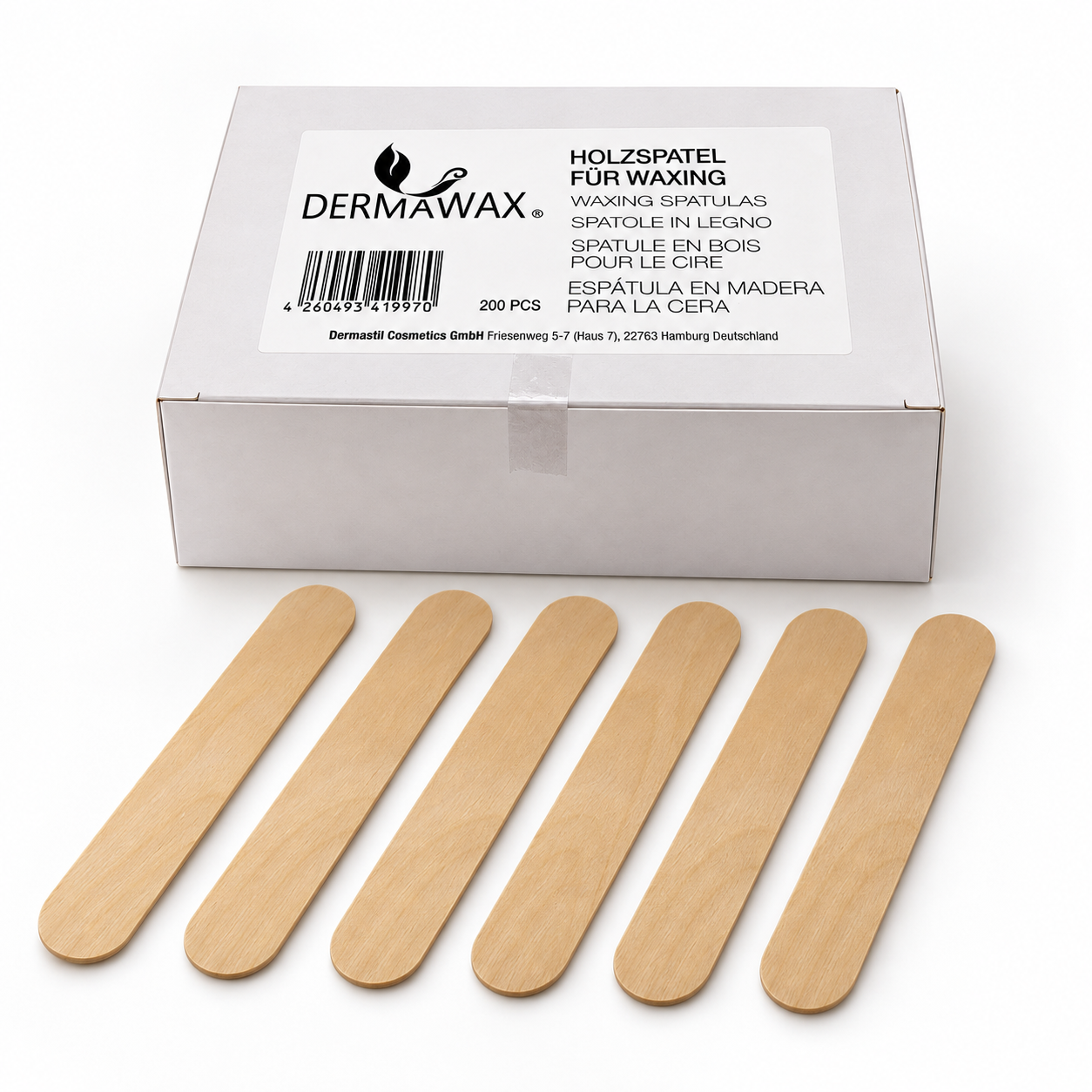 Dermawax Holzspatel für Waxing 200 Stück - 15 x 1,8 cm