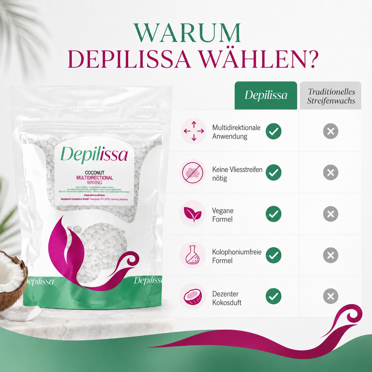 Depilissa – Perlas de Cera Depilatoria Coconut – 400 g – Cera Caliente Vegana Hipoalergénica – Depilación Multidireccional Sin Bandas – Rostro – Bikini – Zona Íntima