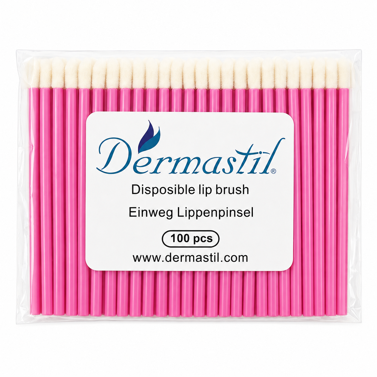 Dermastil – Microfaser Lippenpinsel Reinigungsstäbchen Pink 100 Stück – Fusselfrei für Wimpernverlängerung – Lash Cleanser und Primer Applikator