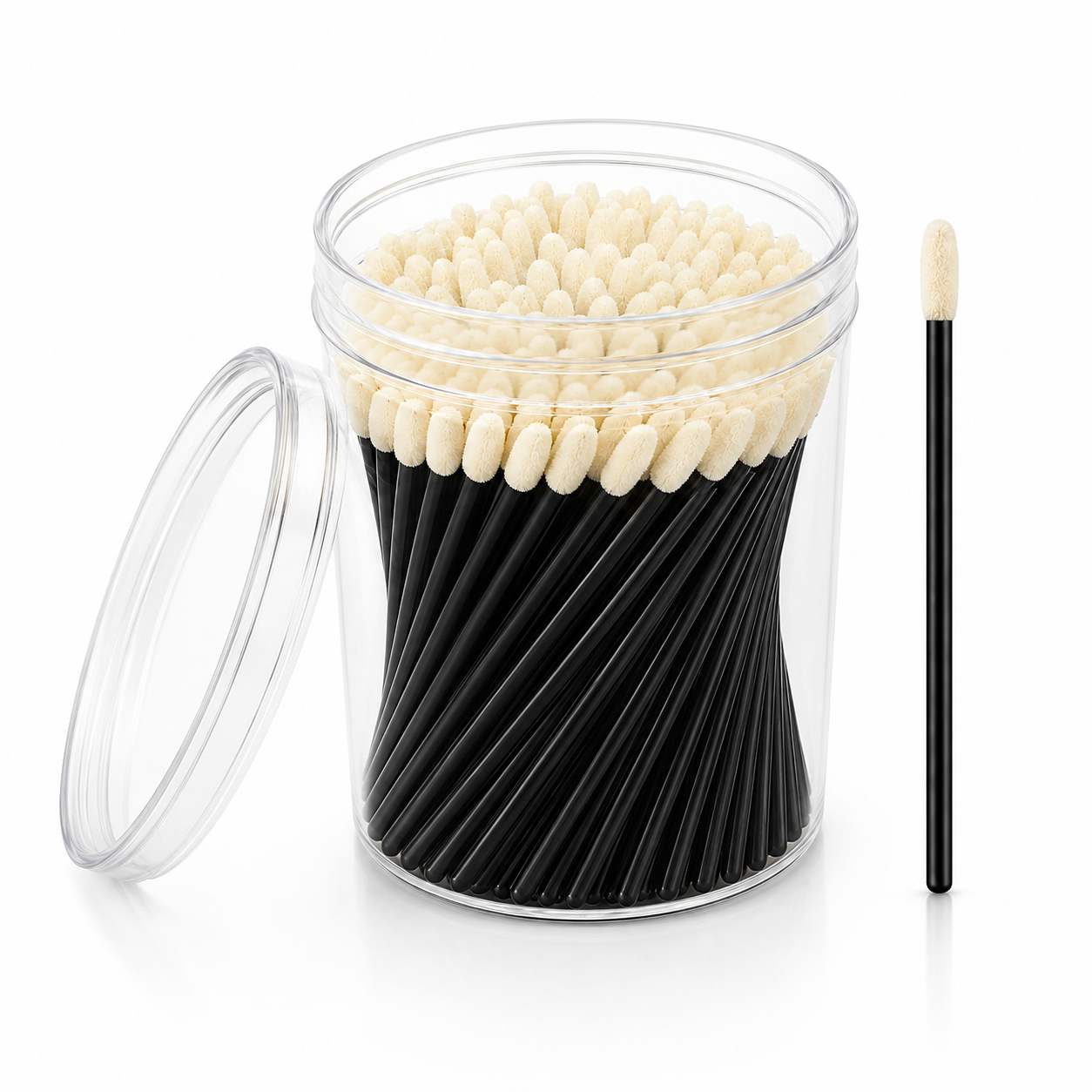 Dermastil 200 pinceaux microfibres sans peluches noirs – Bâtonnets nettoyants professionnels pour extensions de cils