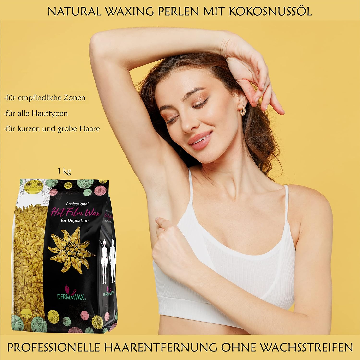 Dermawax Black Natural Honey perle di cera – Cera a caldo professionale per epilazione stripless uomo e donna – Viso, corpo e zona intima