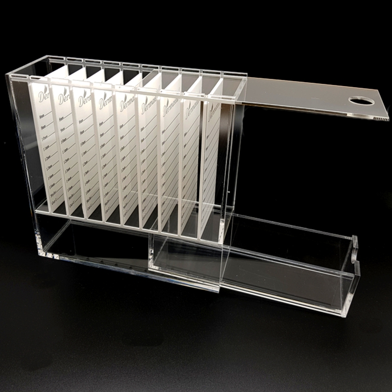 Dermastil – Lashbox Storage Wimpernbox Transparent aus Acrylglas mit Silber Details – Aufbewahrungsbox für Wimpernverlängerung – Inklusive 9 Acrylplatten und Schublade