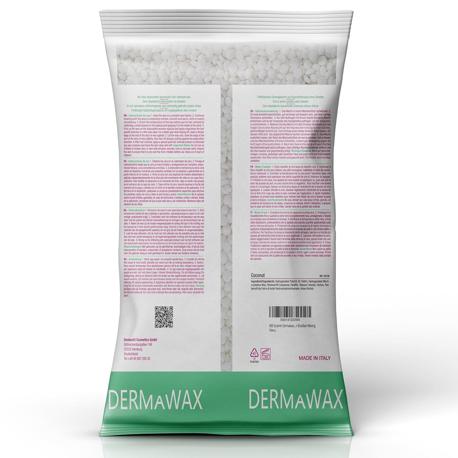 Dermawax Kokosnuss Wachsperlen – Hypoallergenes Stripless Heißwachs für Haarentfernung – Multidirektionales Waxing für Männer & Frauen – Für Gesicht, Bikini & Intimbereich